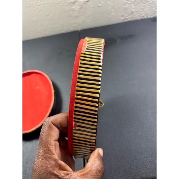 Vtg Santa Trinket Box Lamenated Night Stars Black Stripes Keepsake - Picture 5 of 8